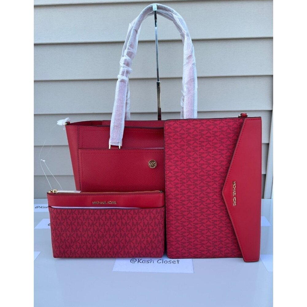Michael Kors tote maisie 3 in 1 large bag clutch & crossbody Flame Red